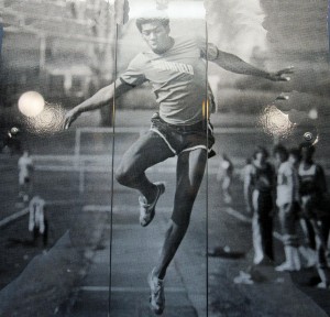 This photo of Vincent Bean has for years been on display in a school showcase. This is a photo of a photo, taken through glass because the school does not allow removal of the photo. When the high schools combine, this and other showcases will likely be cleared to make room for the new high school's sports history.